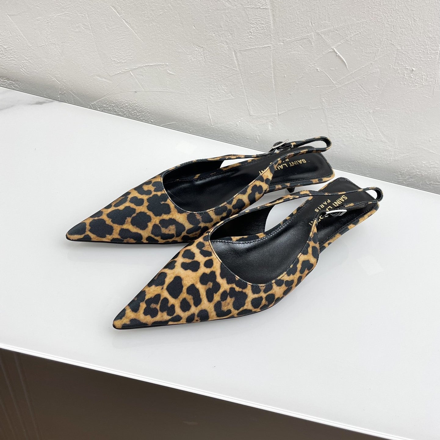 Saint Laurent CHERISH SLINGBACK PUMPS 35 IN LEOPARD GROSGRAIN