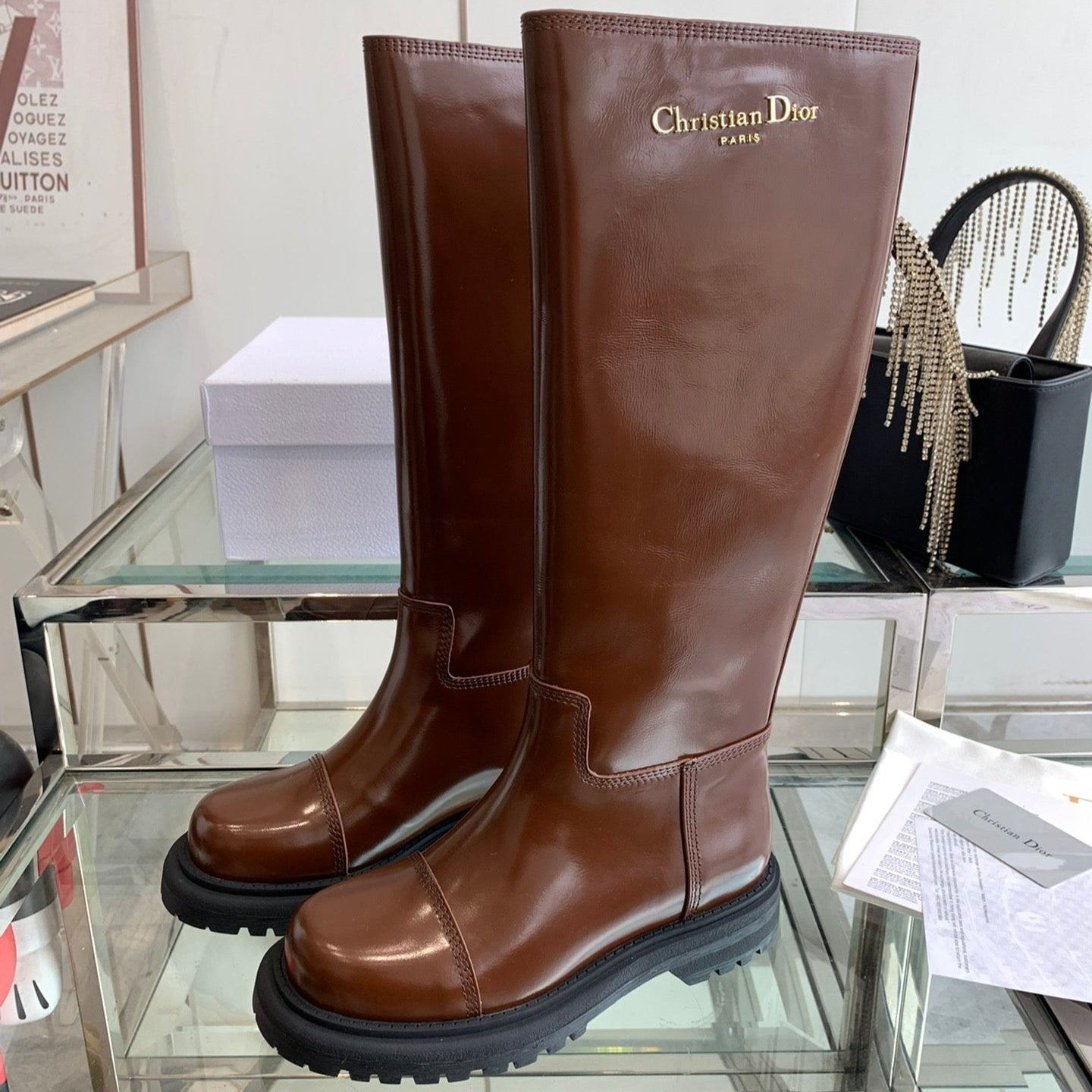 DIOR DIORebel Boot Glossy Brown Calfskin
