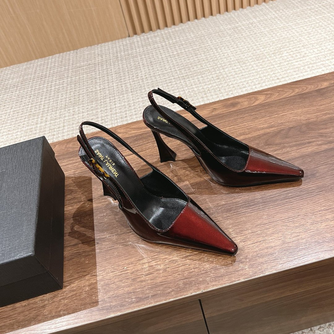 Saint Laurent SL DUNE SLINGBACK PUMPS APPLE POLISHED CALFSKIN