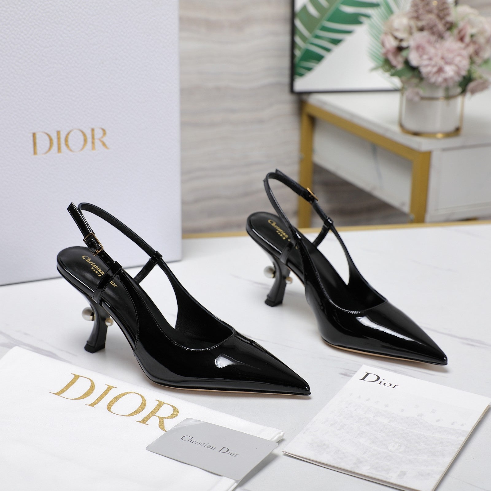DIOR Tribales Slingback Pump Glossy Black Cowhide