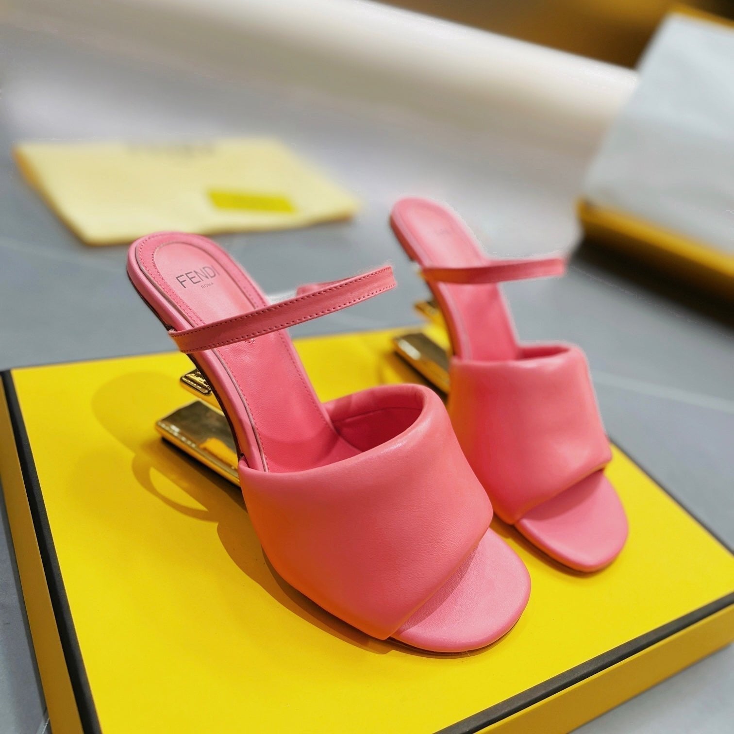 FENDI FENDI BAGUETTE HIGH-HEEL SANDALS 8 CM IN DARK PINK CALFSKIN