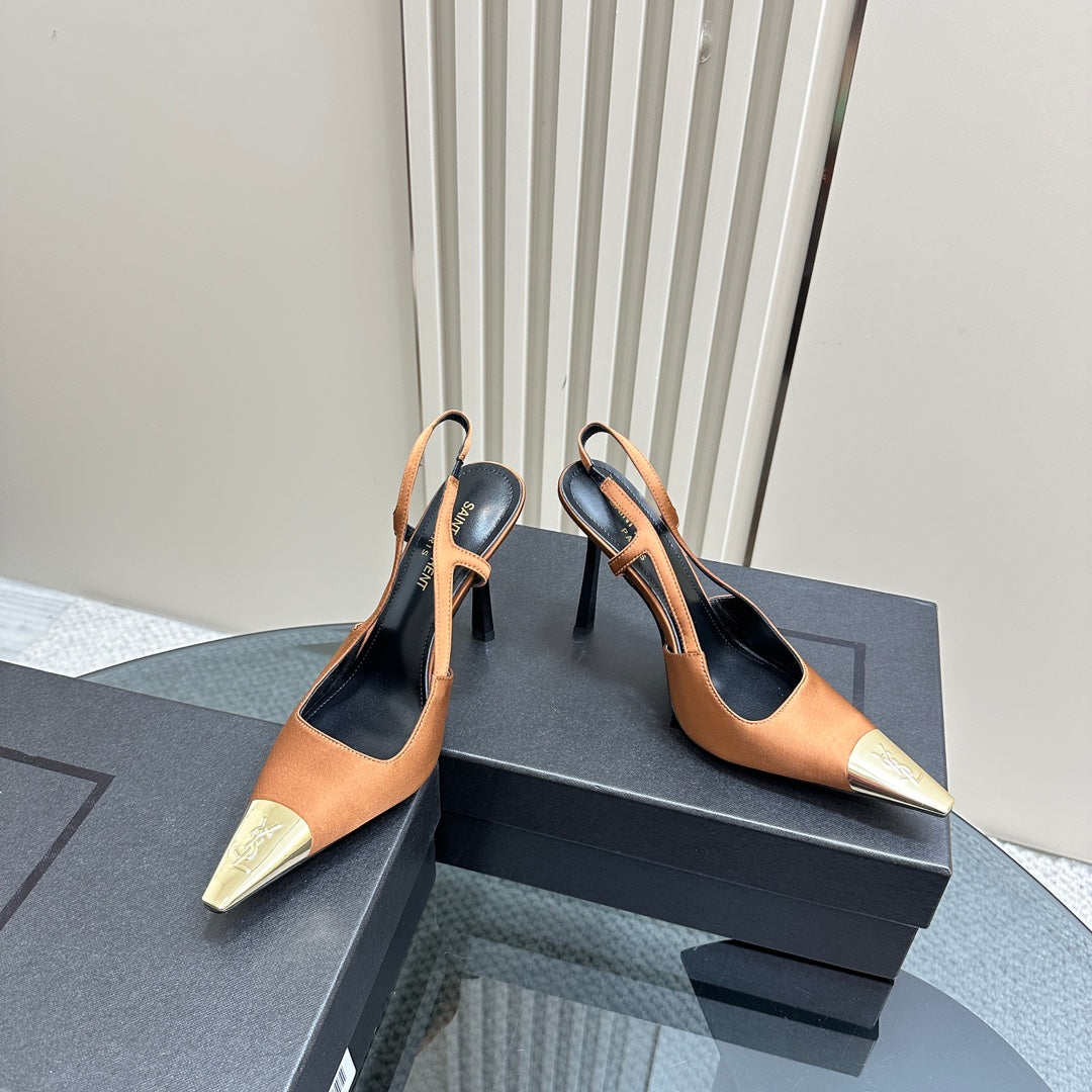 Saint Laurent SL JEANNE SLINGBACK PUMPS TANGERINE SATIN