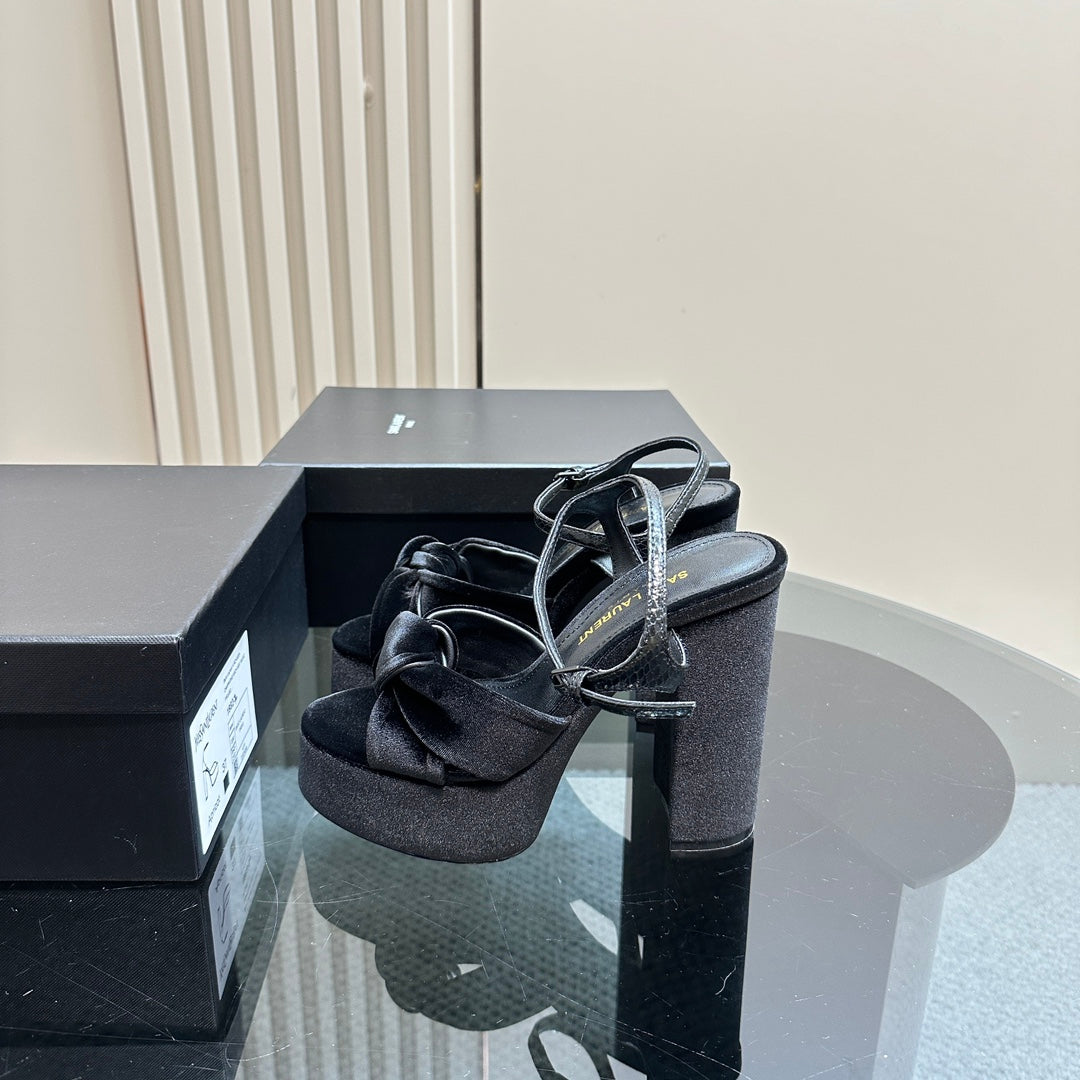 Saint Laurent BIANCA PLATFORM SANDALS IN BLACK VELVET