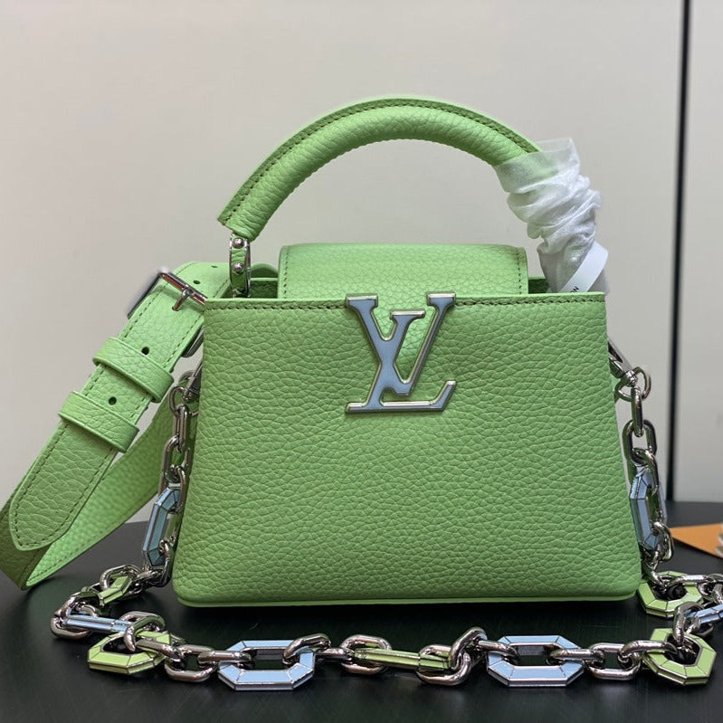 Louis Vuitton CAPUCINES MINI 21 GREEN TAURILLON TURQUOISE SILVER HARDWARE