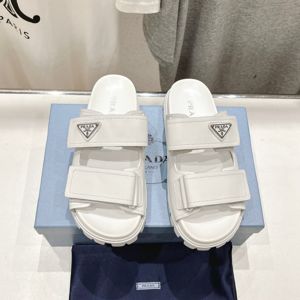 PRADA STRAP SANDALS WHITE CALFSKIN