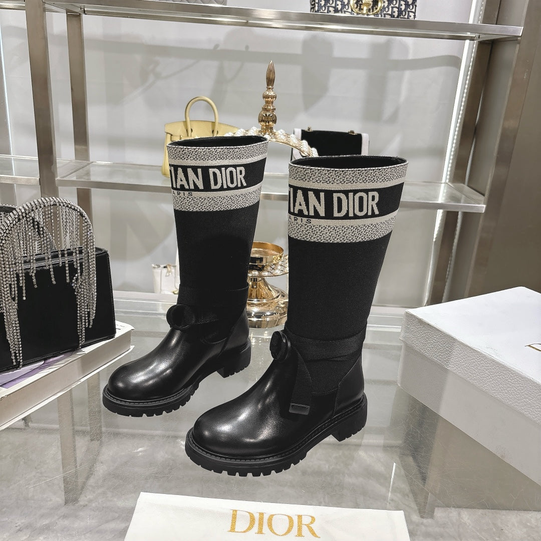 DIOR D-Major Boot Black Mix White Calfskin And Denim Fabric