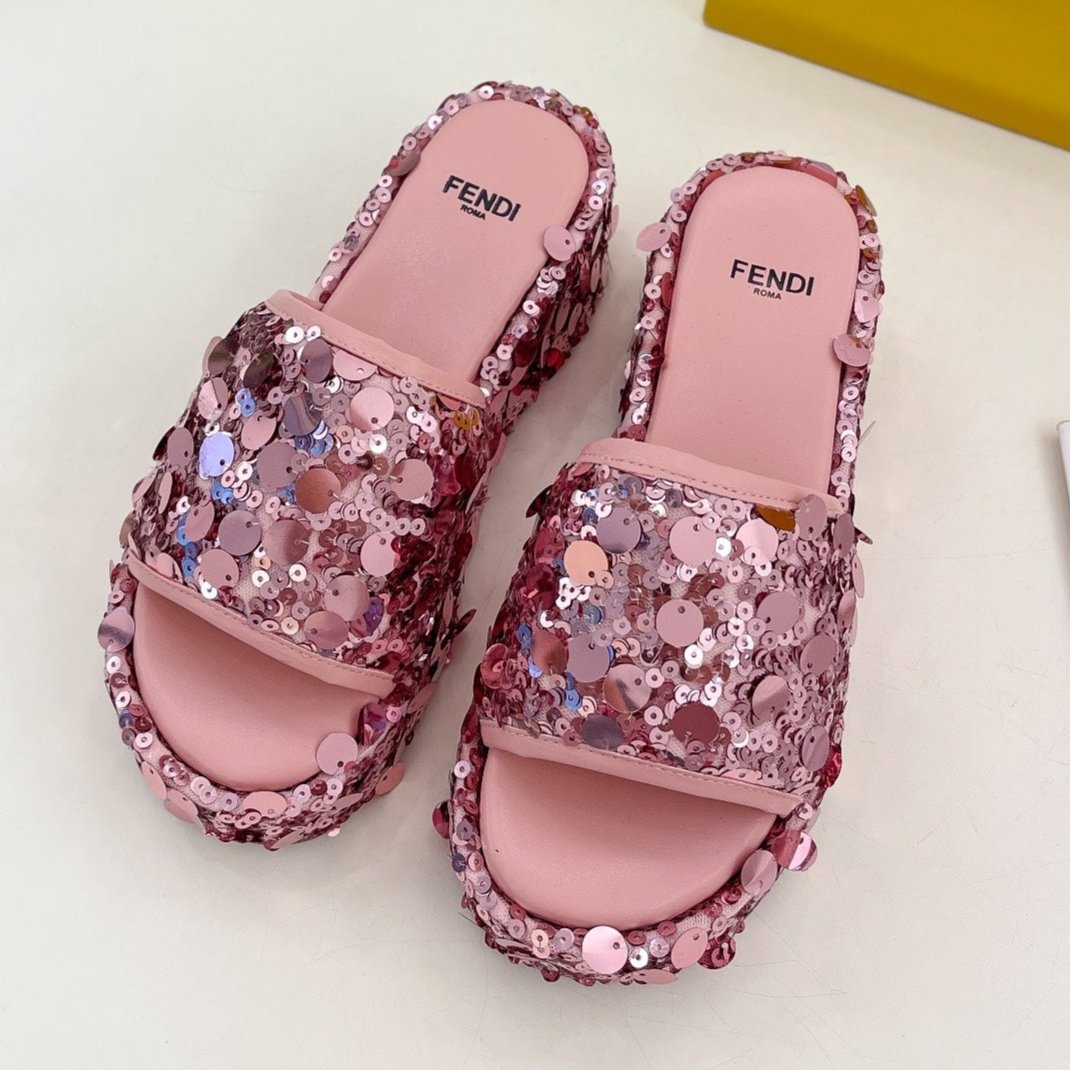 FENDI FENDI THICK SOLE 6 CM SEQUIN SLIPPER ROUGH PINK