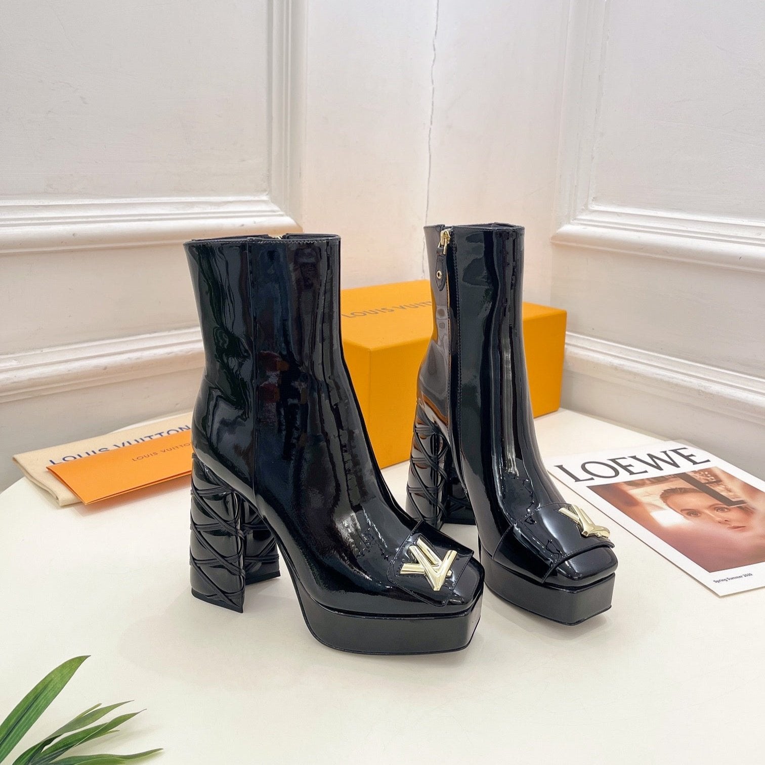 Louis Vuitton Shake Platform Ankle Boot 120mm Glossy Black Calfskin