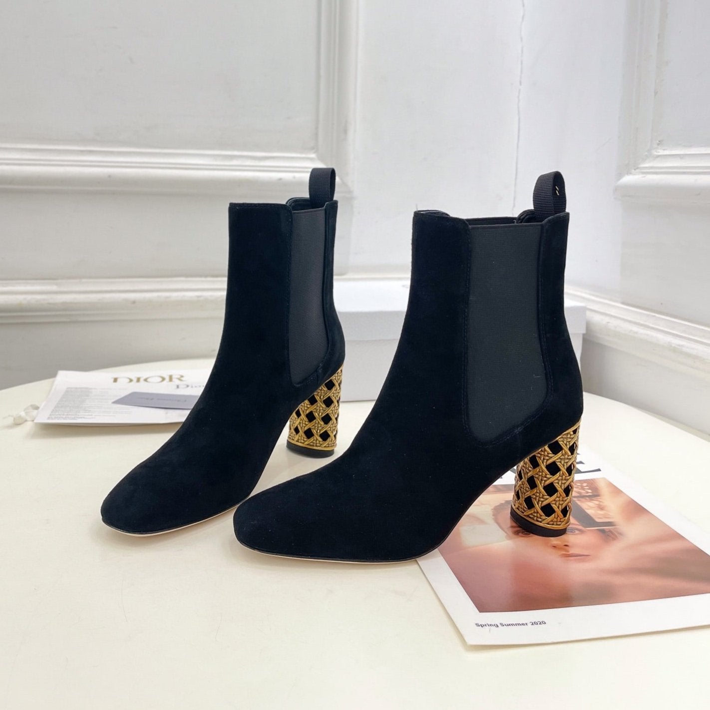 DIOR Icon Heeled Ankle Boot 80mm Black Suede