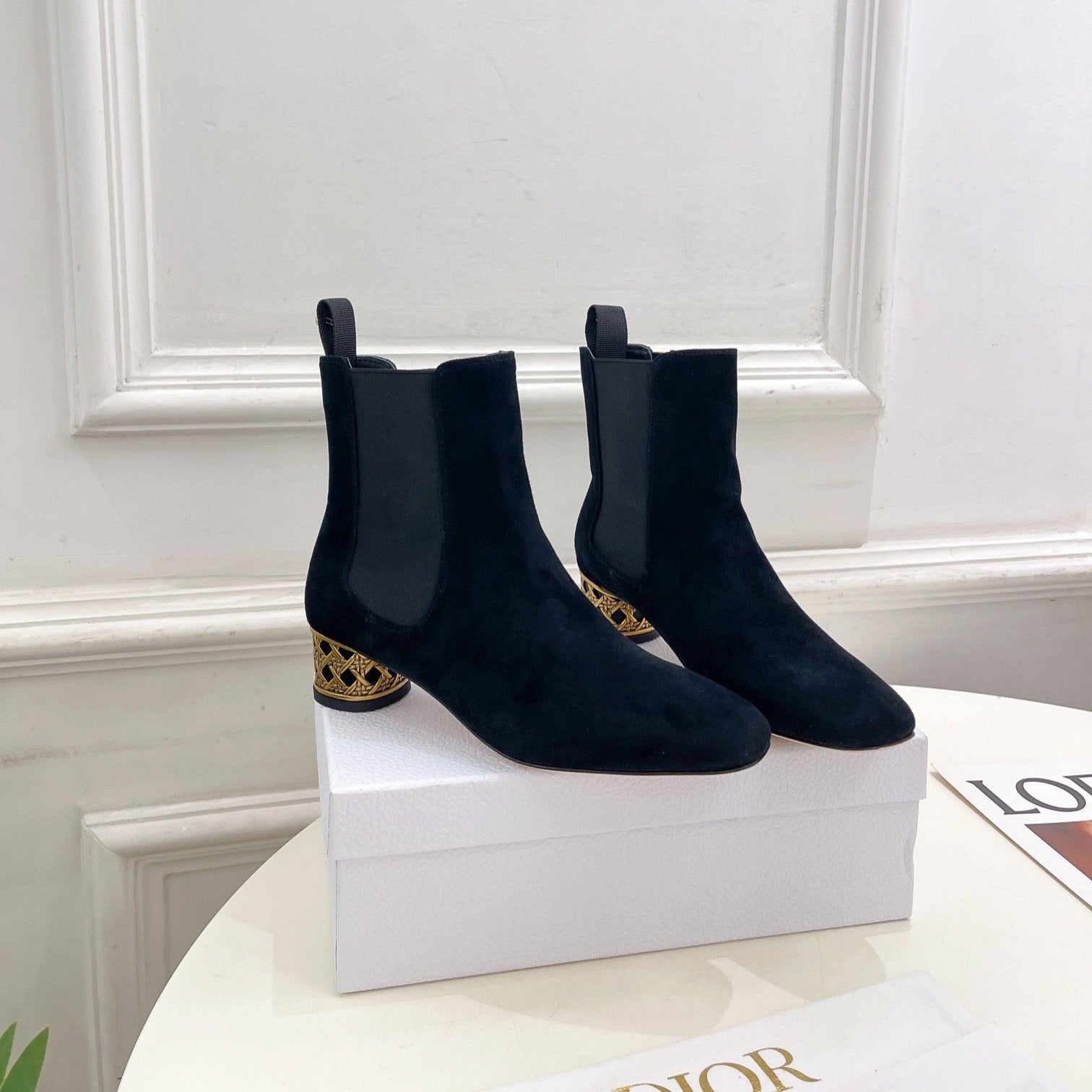 DIOR Icon Heeled Ankle Boot 40mm Black Suede