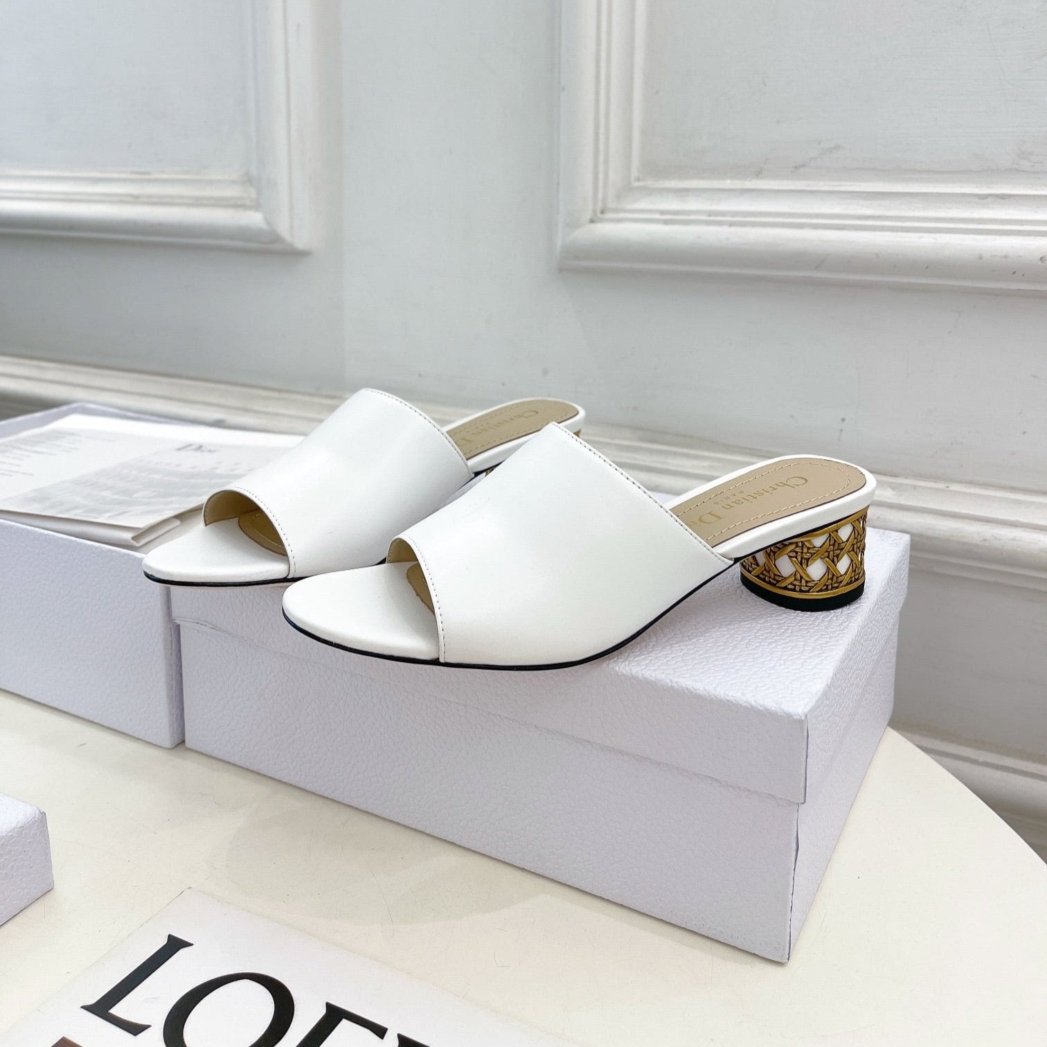 DIOR Icon Heeled Slide 40mm White Calfskin
