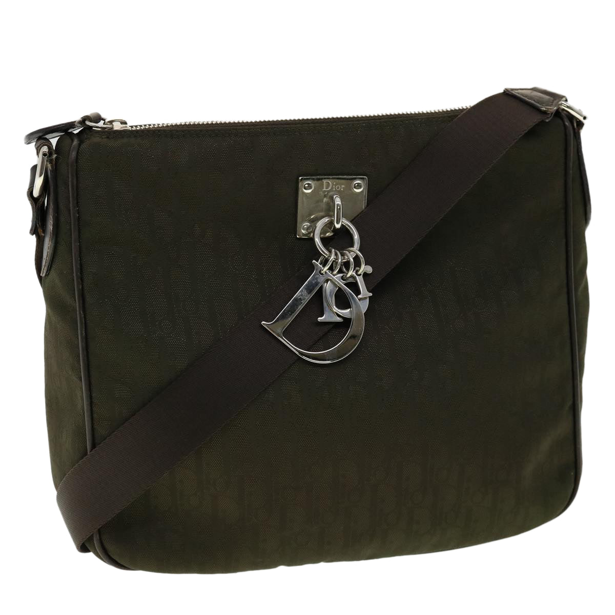 CHRISTIAN DIOR Trotter Canvas Shoulder Bag Khaki ki2109
