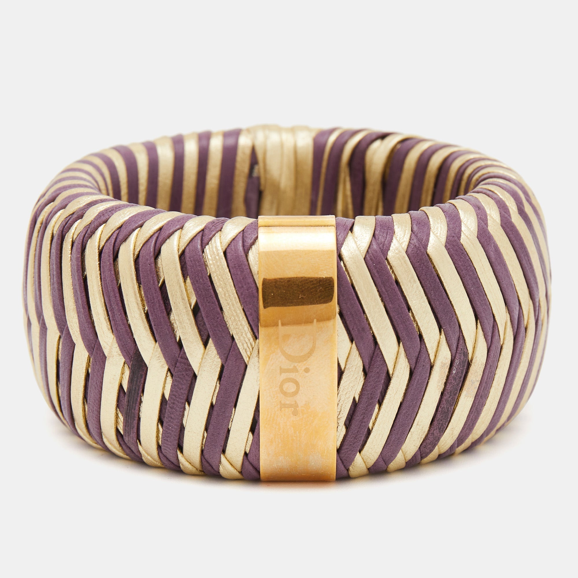 DIOR Bicolor Leather Gold Tone Bracelet