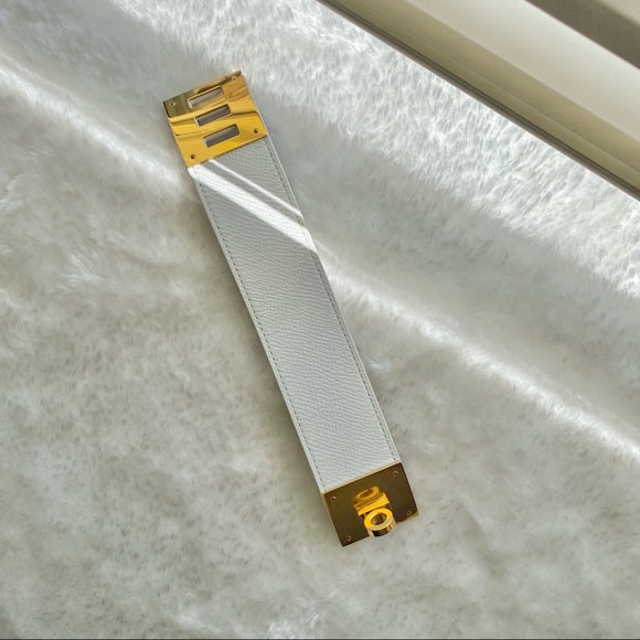 HERMES Kelly Dog leather bracelet white/ gold
