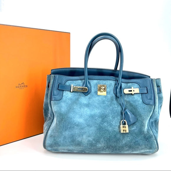 HERMES suede blue Birkin 35cm