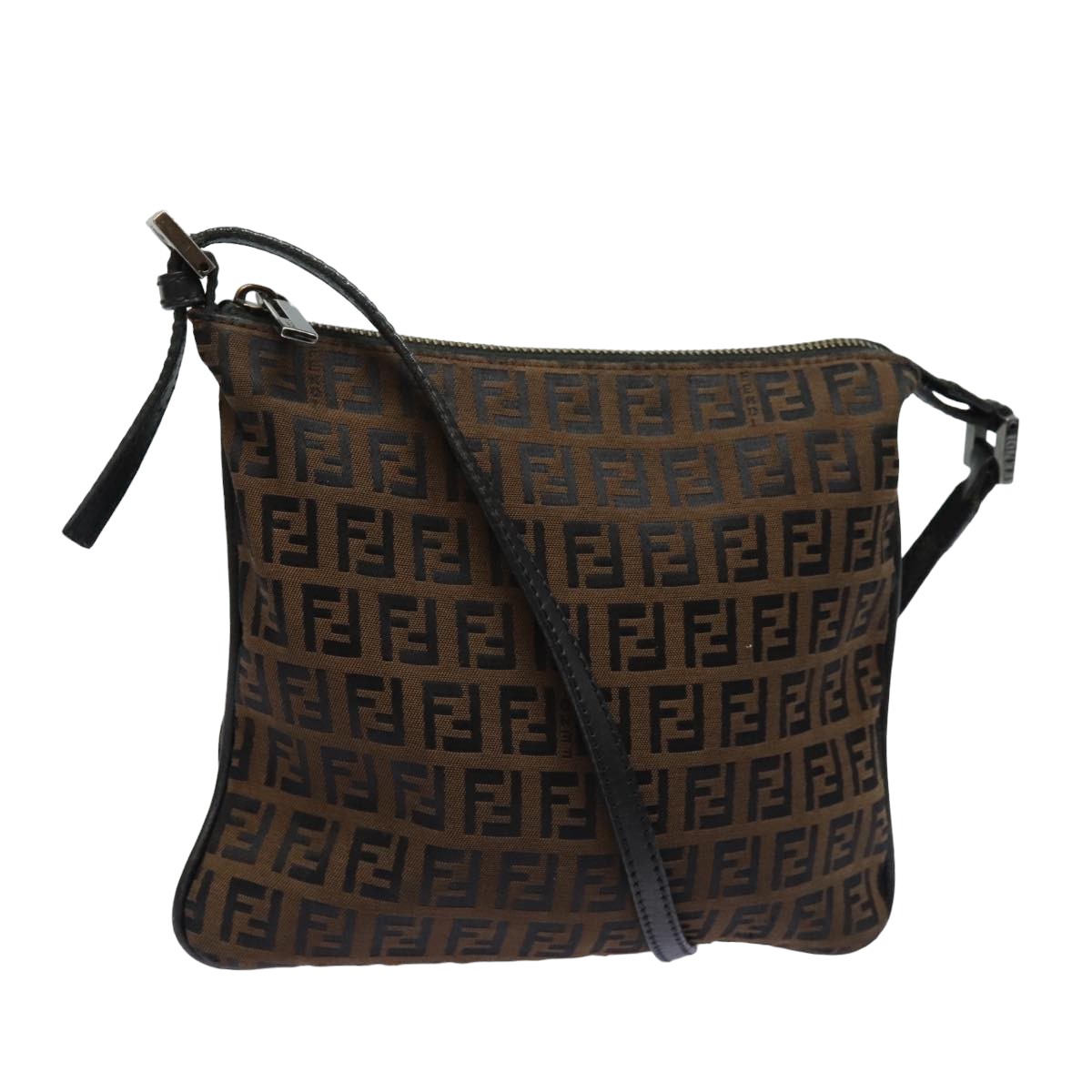 FENDI Zucchino Canvas Shoulder Bag Brownmr304
