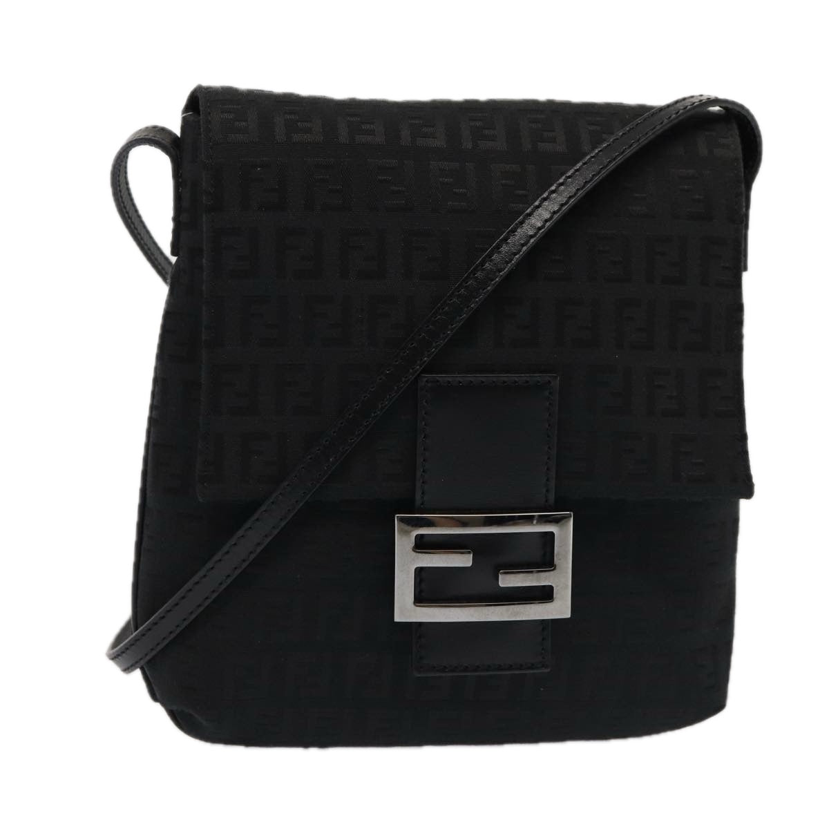 FENDI Zucchino Canvas Mamma Shoulder Bag Blackmr359