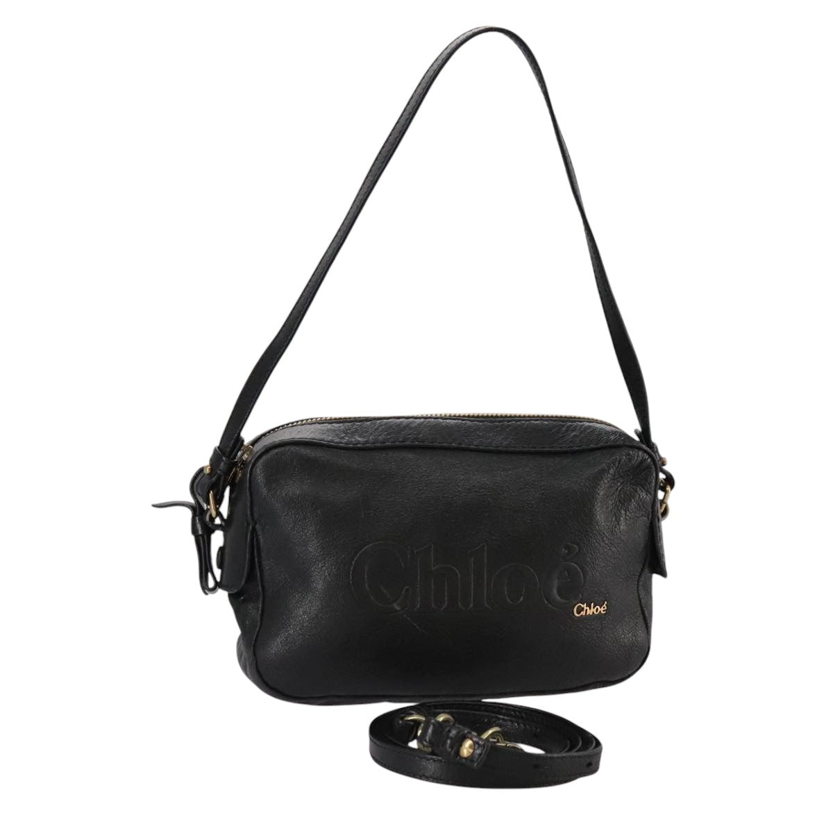 Chloe Shoulder Bag Leather Black Gold mr877