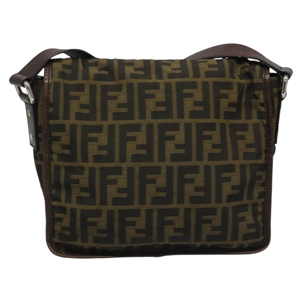 FENDI Zucca Canvas Shoulder Bag Brown Black Silvermr967