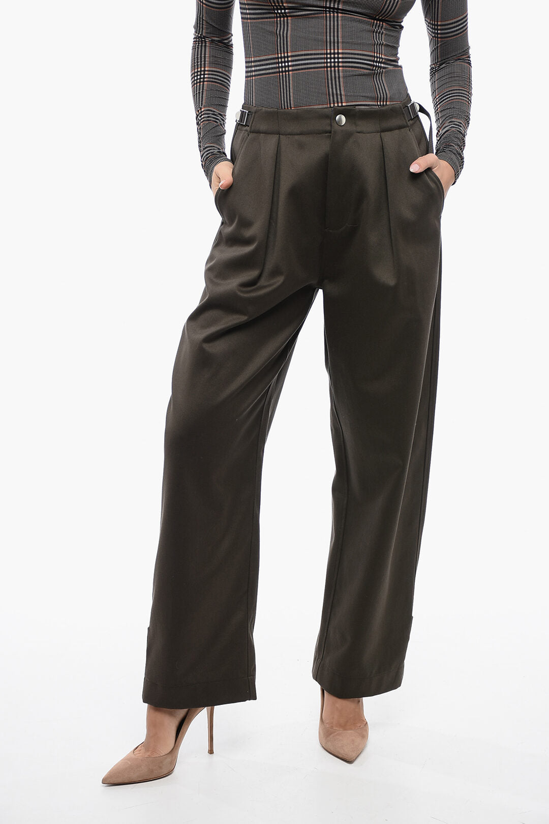 Burberry Pleated Baloon-Fit Pants with Half-Belt