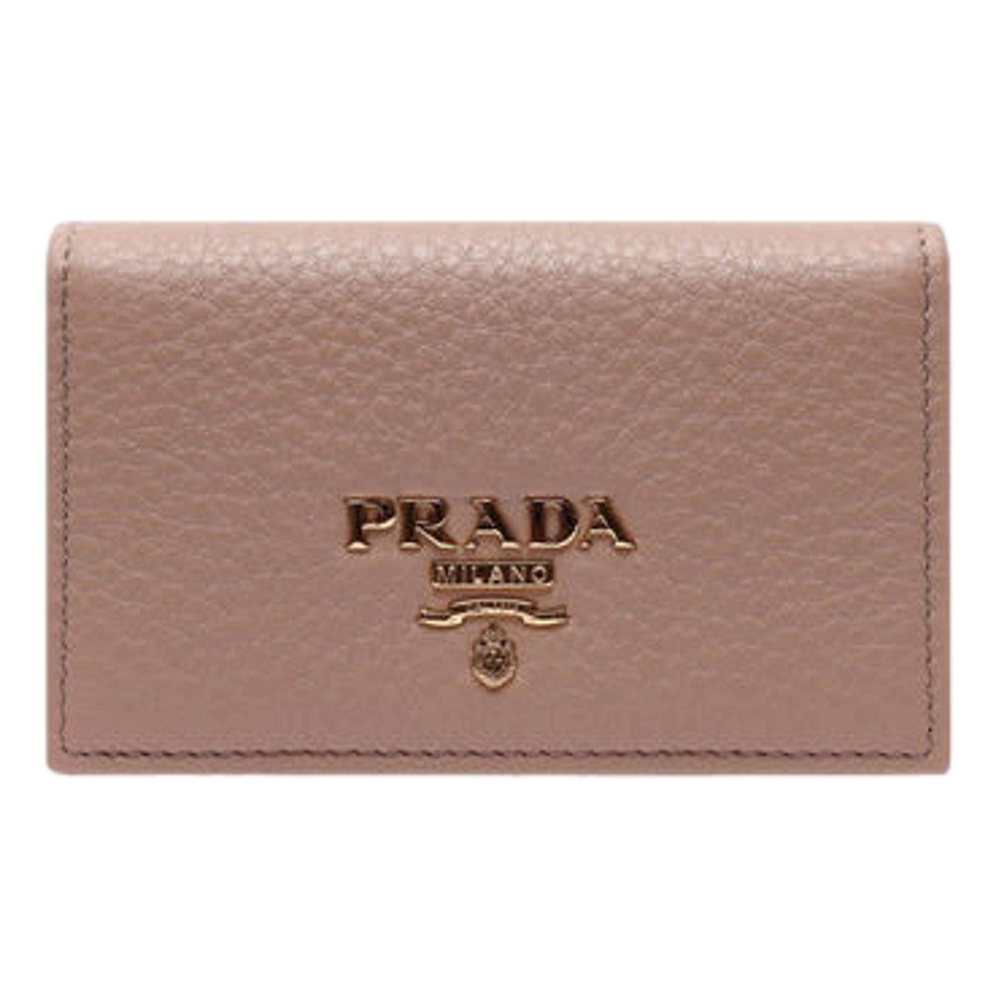 Prada Women's Vitello Grain Cammeo Beige Leather Card Case Wallet