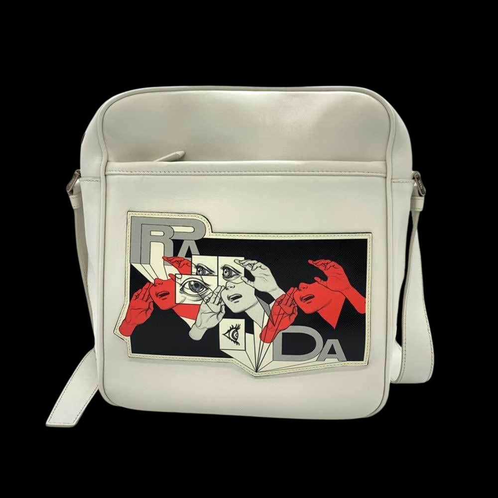 White Fabric Prada Shoulder Bag