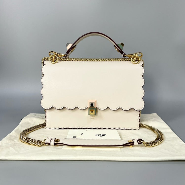 Fendi Kan I Medium White Leather Bag with Detachable Handle