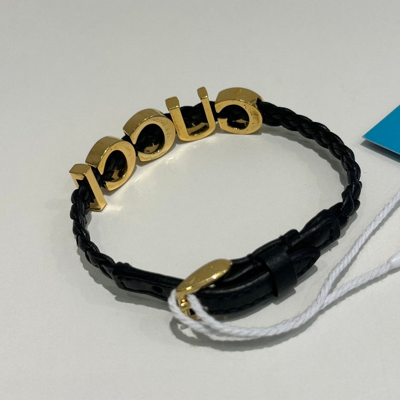 GUCCI Interlocking G Black Gold Bracelet
