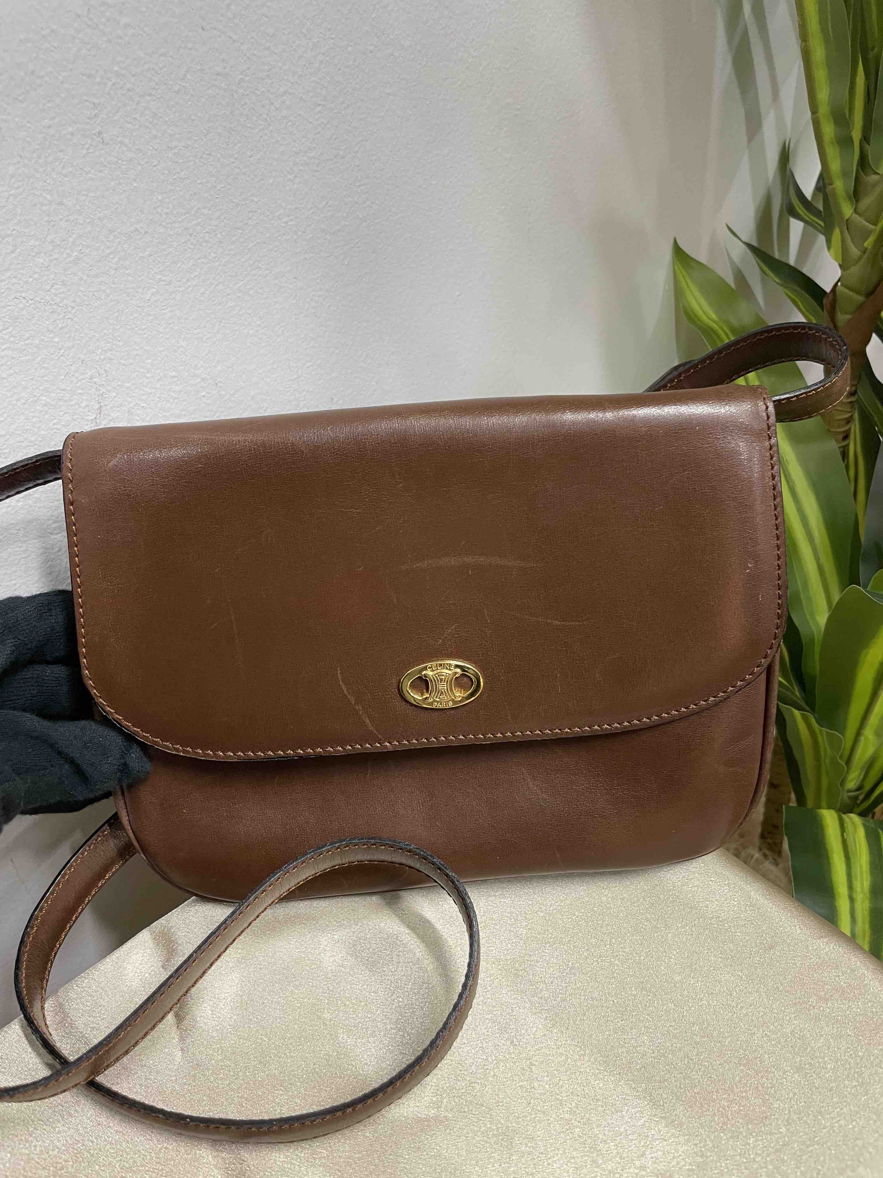 Celine Vintage Shoulder Bag Brown Leather