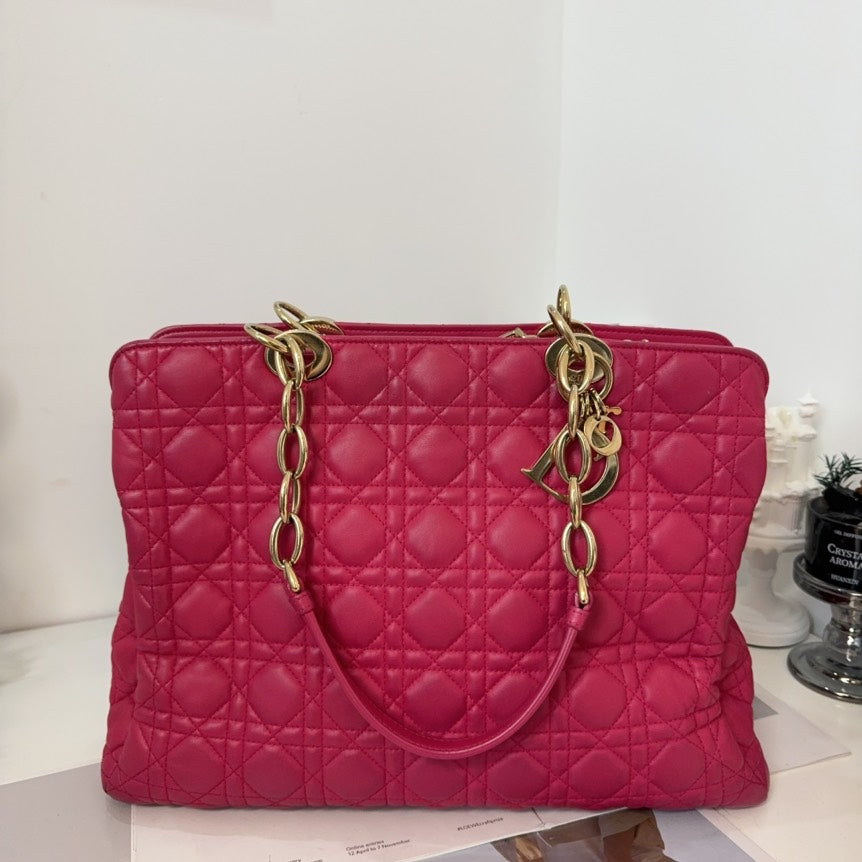 Dior Lady Dior Tote Pink Quilted Leather Bag