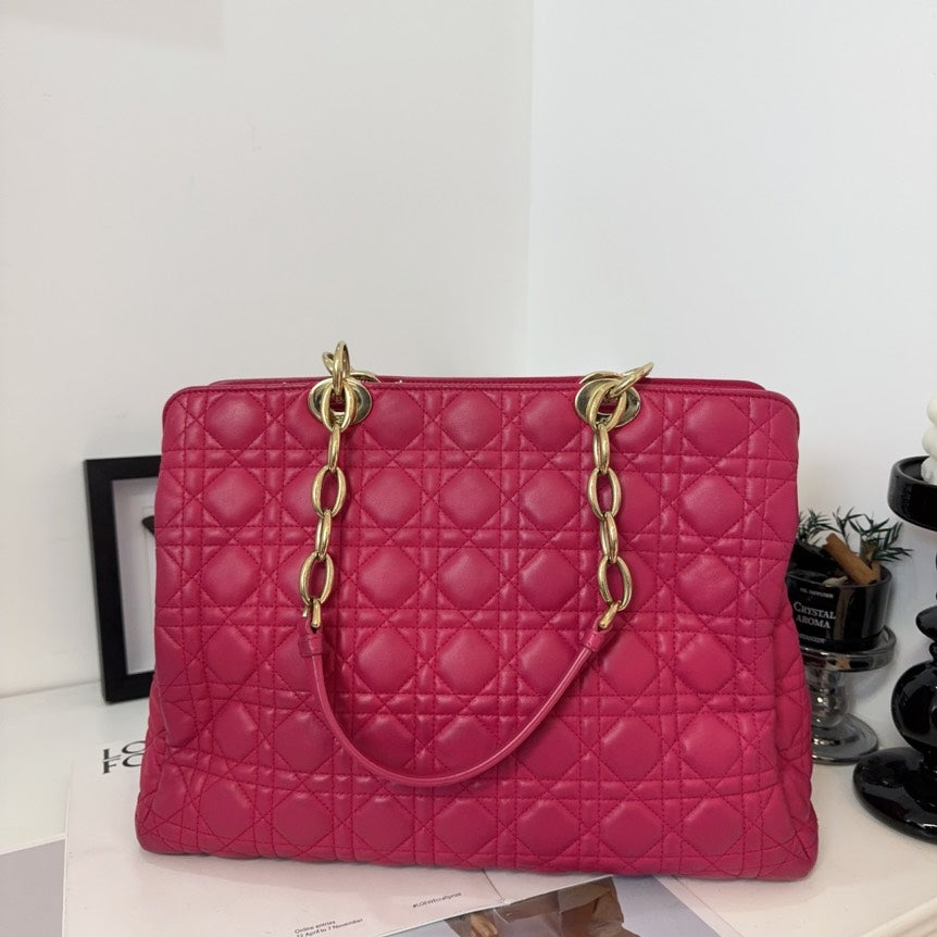 Dior Lady Dior Tote Pink Quilted Leather Bag