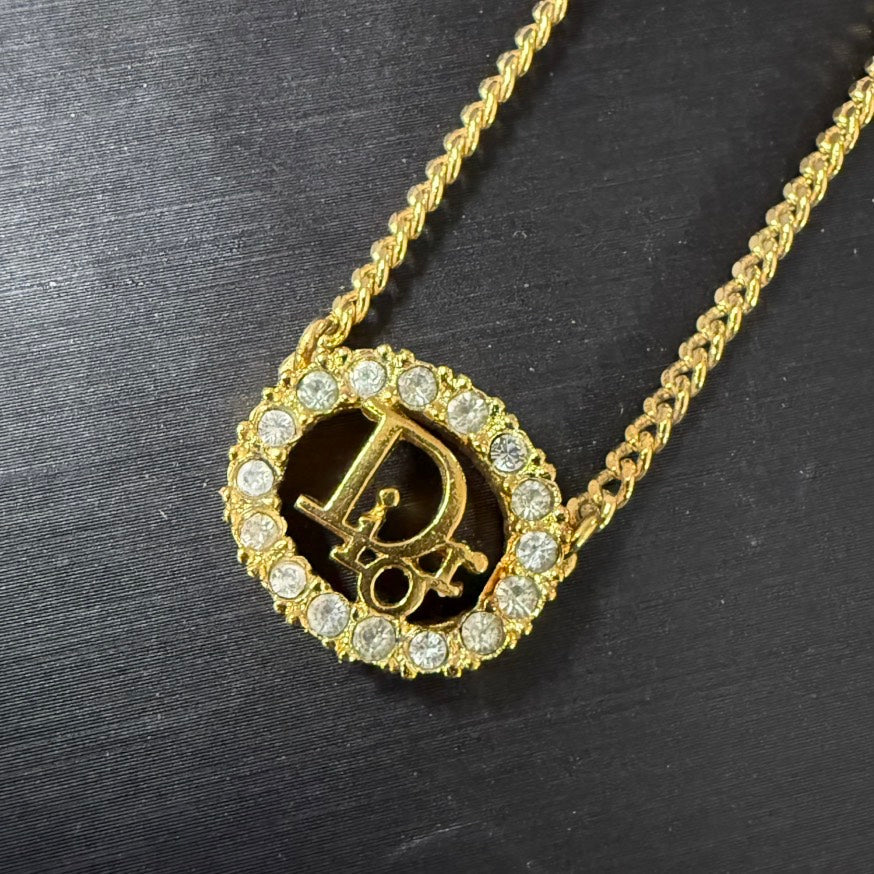 Dior Rhinestone Gold Necklace  39-44cm
