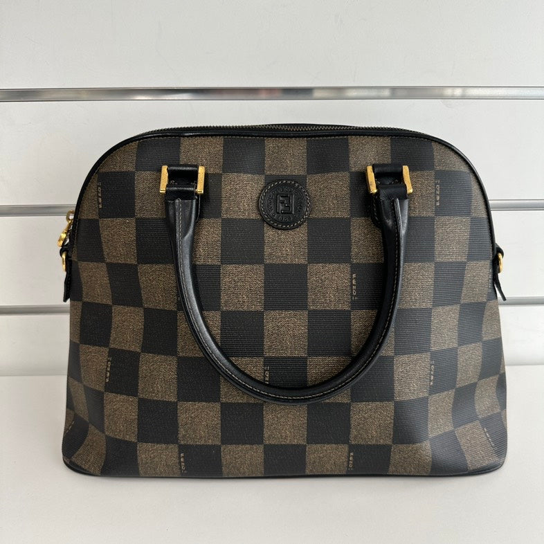 Fendi Alma 4193 Checkered Brown Satchel Bag