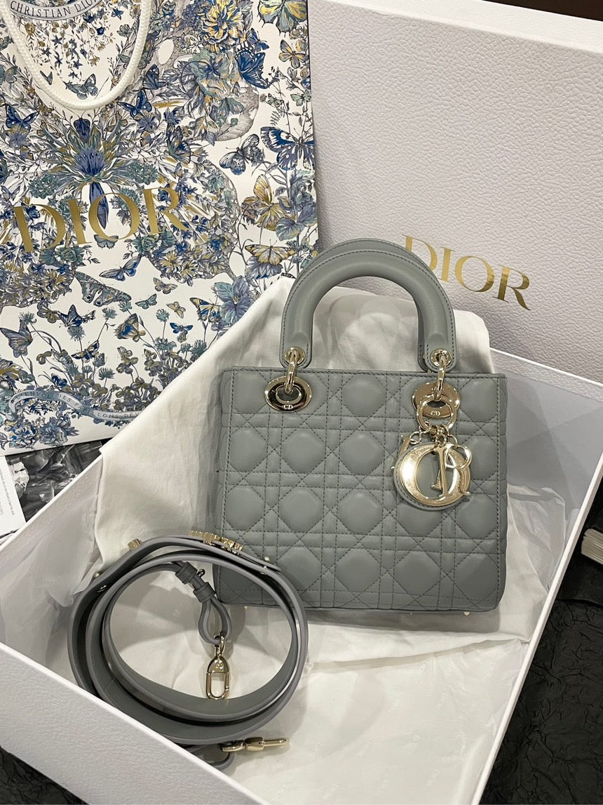 Brand New 2021 Lady Dior ABC Grey Gold Hardware Satchel Top Handle Bag
