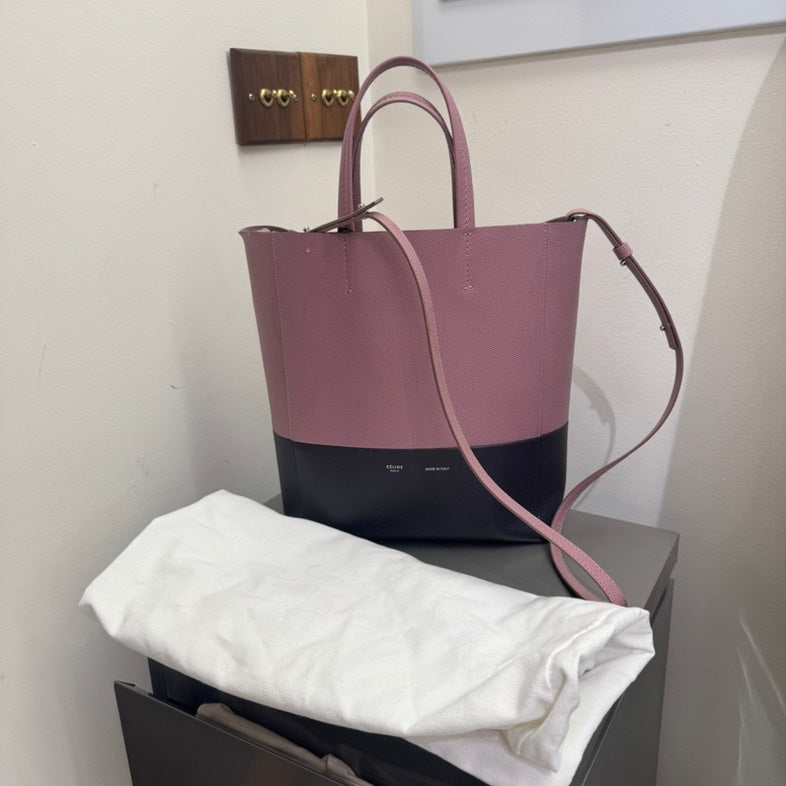 Celine  Vertical Cabas Tote in Pink and Black Leather Tote Bag