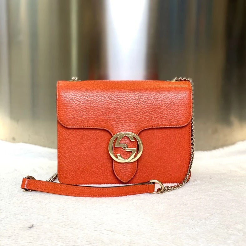Gucci Chain Bag 2881 in Orange Leather - Crossbody