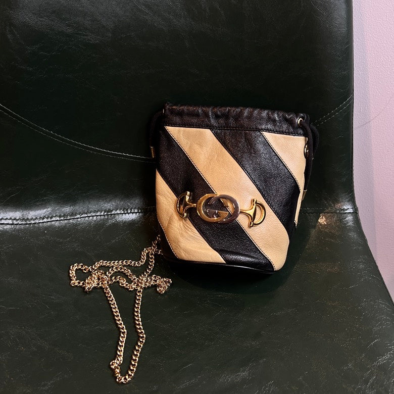 Gucci Black and Beige Leather Chain Shoulder Bag AF708