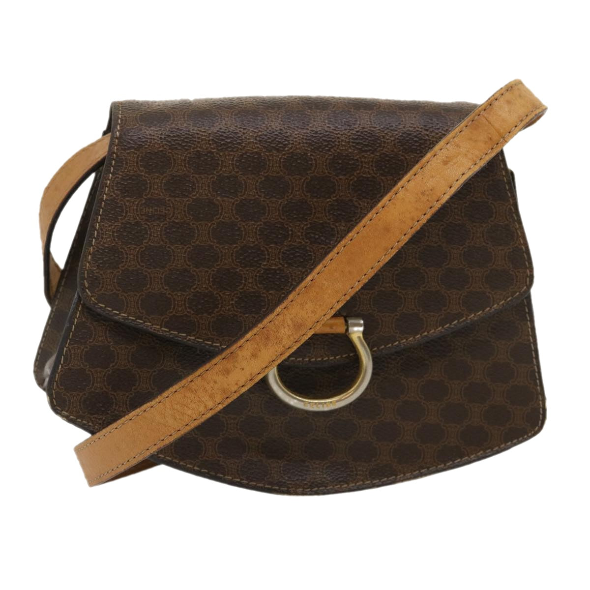 CELINE Macadam Canvas 2Way Shoulder Bag Brown rd2081
