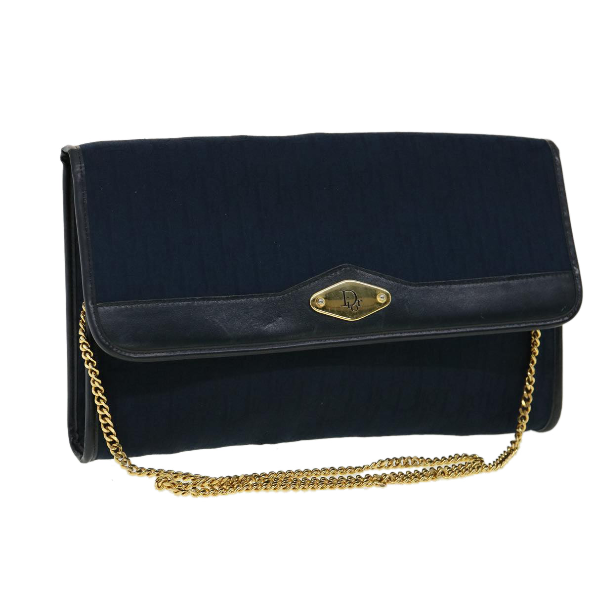 CHRISTIAN DIOR Trotter Canvas Chain Shoulder Bag Navy rd2392