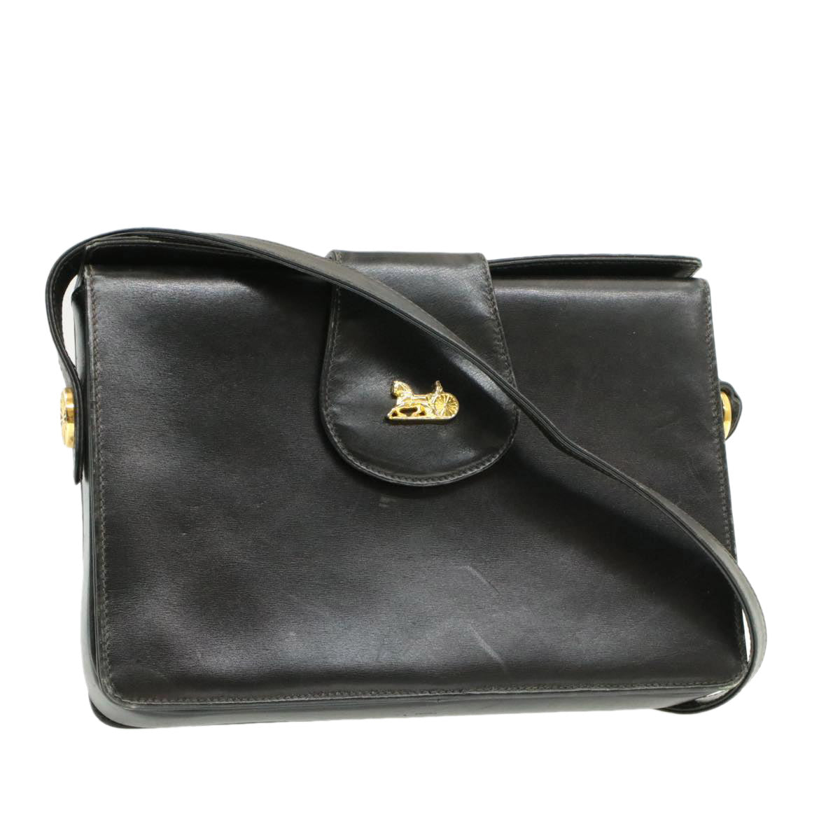 CELINE Horse Carriage Shoulder Bag Black Leather rd764