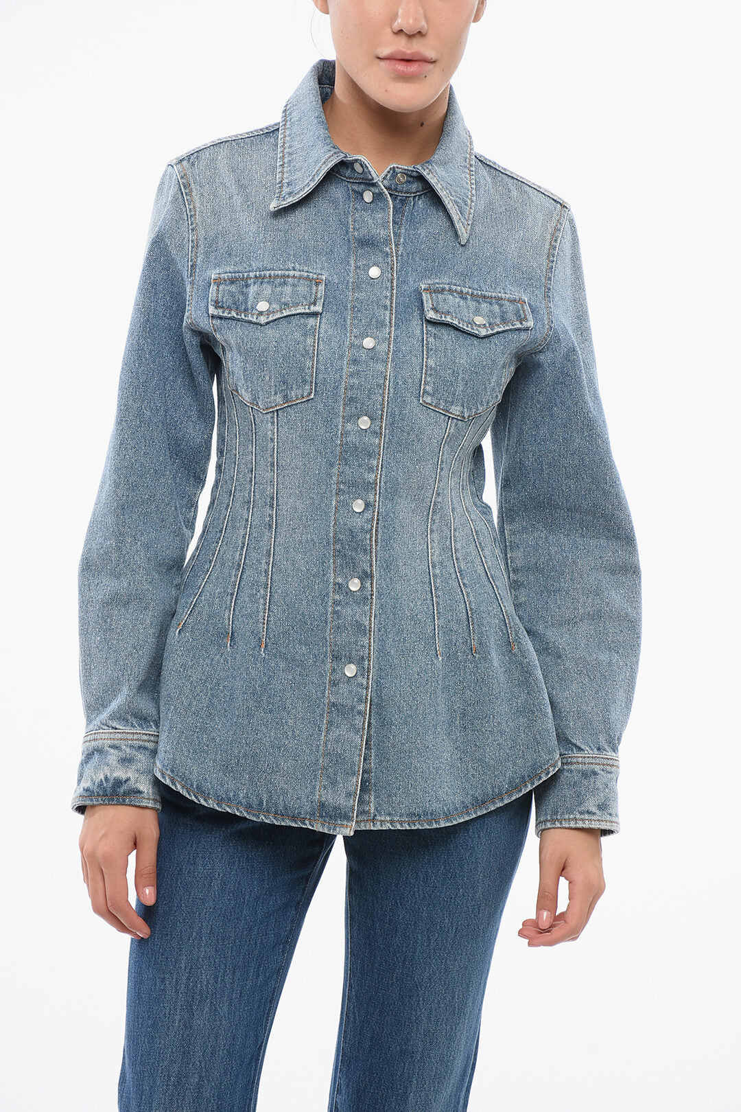 Chloe Stone Washed Slim Fit Denim Shirt