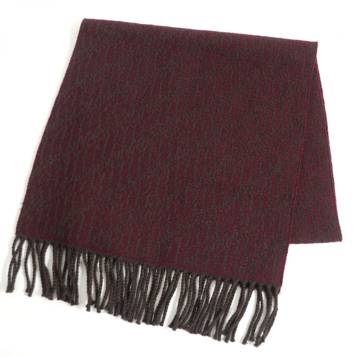 Fendi Wool Fringe Scarf Shawl Brown Bordeaux
