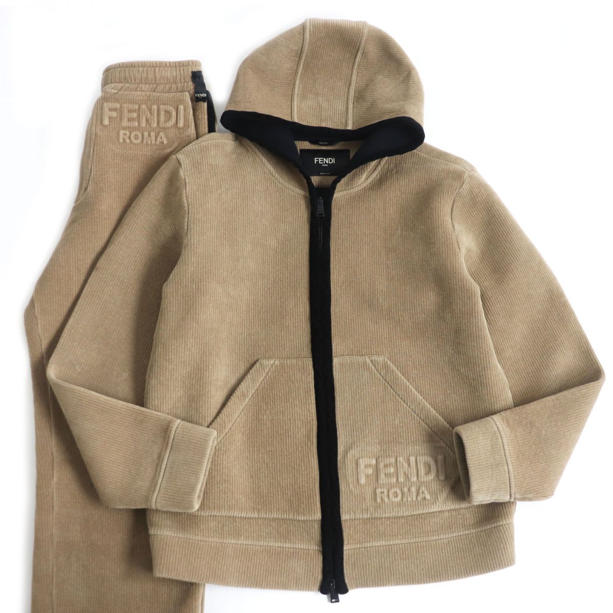 Fendi Corduroy Hoodie Jogger Pants Set Beige 46