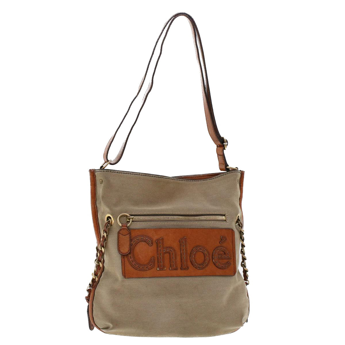 Chloe Shoulder Bag Canvas Leather Beige tb732