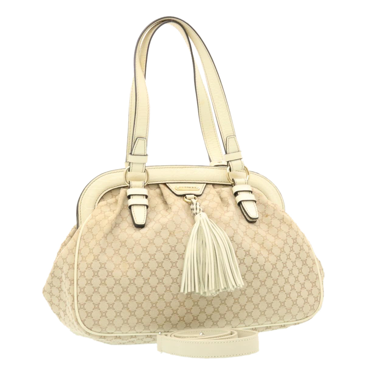 CELINE Macadam Canvas 2way Shoulder Bag Hand Bag Beige th2019