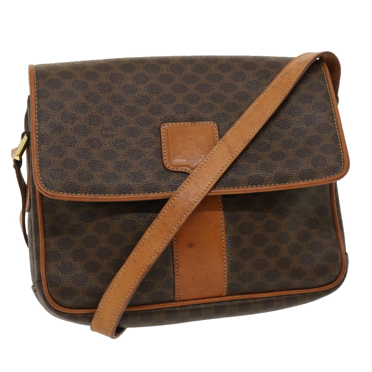 CELINE Macadam Canvas Shoulder Bag PVC Leather Brown th2544
