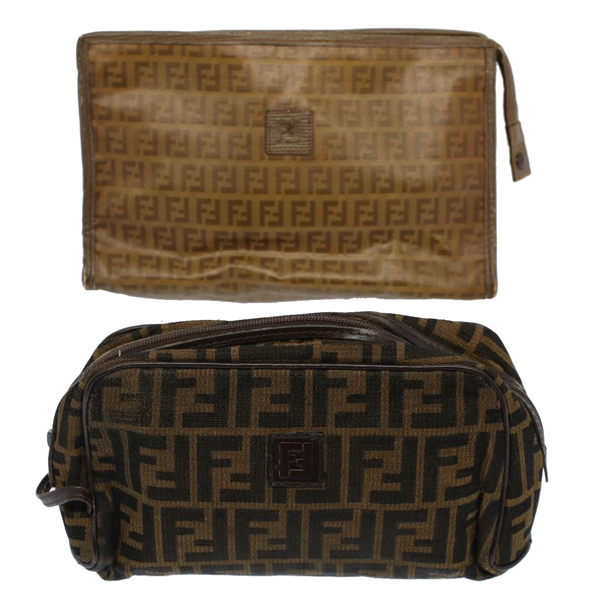 FENDI Zucca Canvas Zucchino Canvas Clutch Bag 2Set Brown Blackti1353