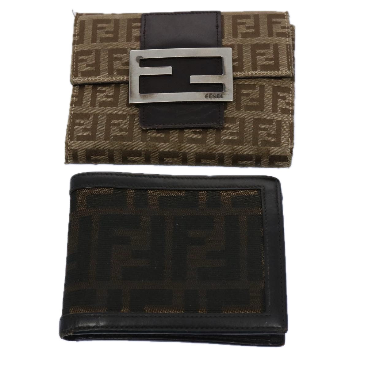 FENDI Zucchino Canvas Zucca Canvas Wallet 2Set Black Brownti1399