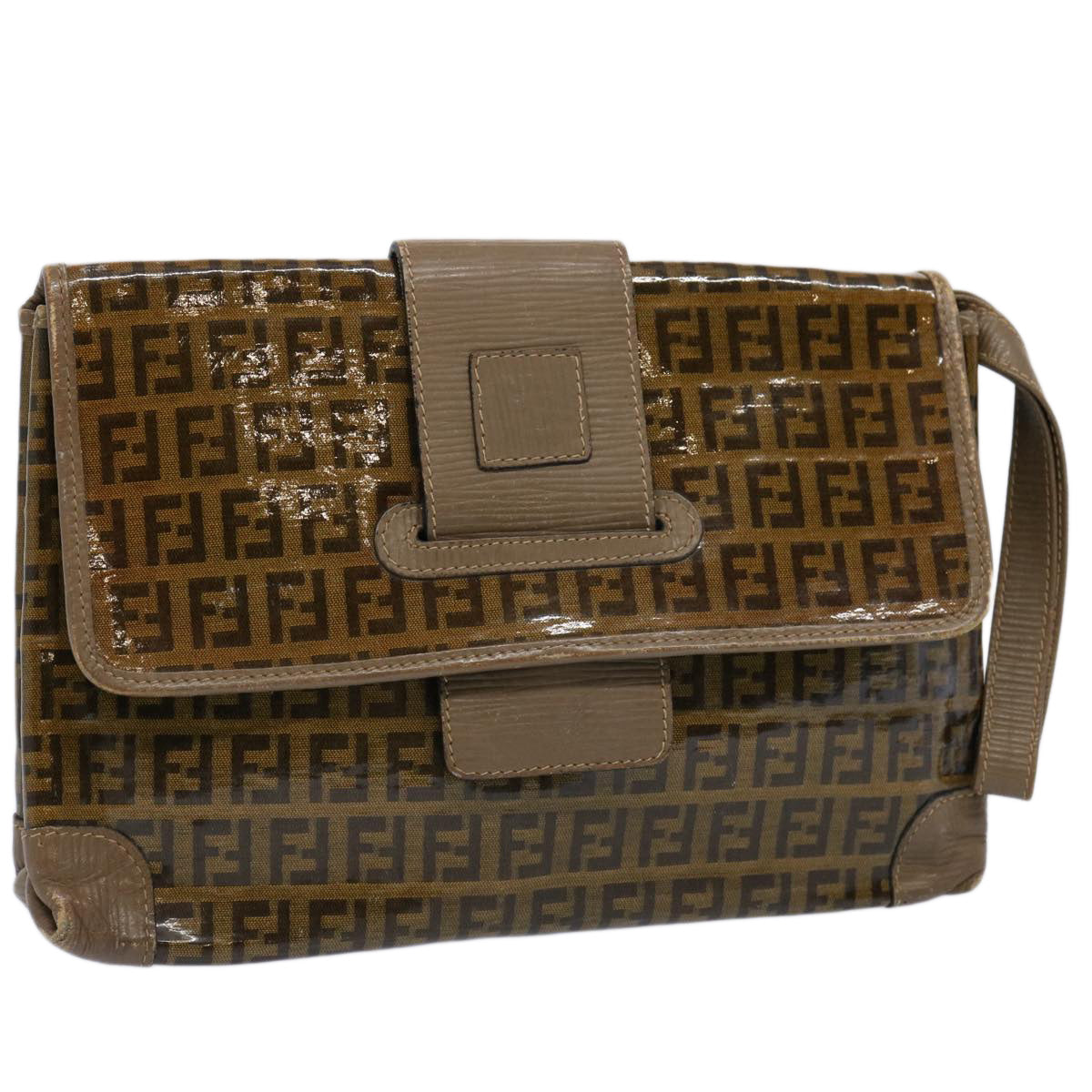 FENDI Zucchino Canvas Clutch Bag Brownti1424