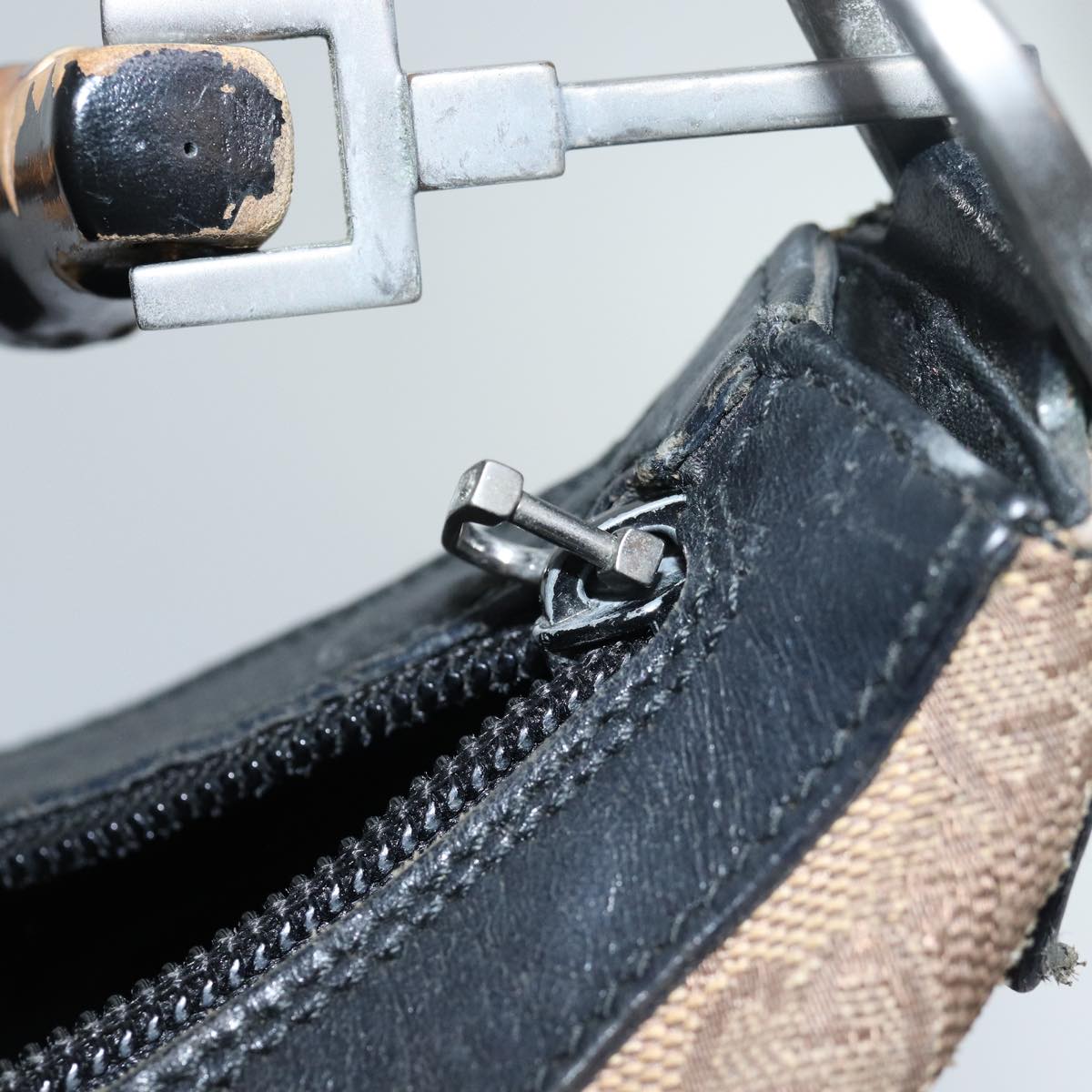 FENDI Gucci Bamboo GG Canvas Pecan Canvas Hand Bag 2Set Beige Blackti1766